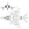 Black and white technical line drawings of the McDonnell-Douglas F-4C/RF-4C Phantom II, with front and top-down views detailing its structure, from Schiffer Publishing, Ltd. as used by Spanish forces.