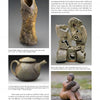 A magazine page features five wood-fired ceramic artworks from Schiffer Publishing, Ltd., including a textured vase, abstract sculpture, rounded teapot, sculpted bear, and organic form—each accompanied by artist and piece captions.