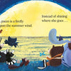 A group of woodland animals sit on grass, gazing at a glowing yellow moon reflected on water. "A Poem Is a Firefly" by Schiffer Publishing, Ltd. features the text: A poem is a firefly upon the summer wind... Instead of shining where she goes.