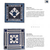Two square blue and white quilts with geometric patterns, featured in Schiffer Publishing, Ltd.’s "A Quilt Block Challenge," are displayed on a white background, each with a maker’s description detailing their inspiration and techniques.