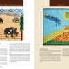 Inspired by Endangered Species by Schiffer Publishing, Ltd. features a vibrant two-page quilt-style illustration of a northern white rhinoceros with calf and an ocelot, engaging readers with eco-awareness and colorful art.