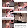 A step-by-step photo guide in "Making Wood Jewelry" by Schiffer Publishing, Ltd. shows hands using a band saw to cut and shape wood—ideal for learning jewelry-making techniques like cutting angles, tracing outlines, and precise adjustments.