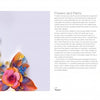 The book "Painting with Paper" by Schiffer Publishing, Ltd. shows vibrant quilling flowers on one page and a detailed sunflower on the other, with text about floral quilling art, all set against a bright, minimal background highlighting paper techniques.