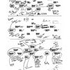 A scanned page from The Clay Pigeons by Schiffer Publishing, Ltd. shows a handwritten flowchart with words, lines, arrows, and circles—dense text resembling an intelligence narrative or a B-17 pilot’s WWII diary summary.