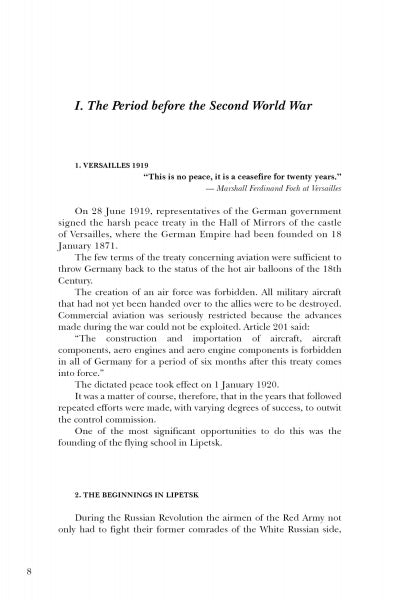 A page from Schiffer Publishing's "Kampfgeschwader 53 Legion Condor" covers the Versailles Treaty of 1919, Lipetsk's origins, Luftwaffe bomber unit KG 53, and features a quote by Marshal Ferdinand Foch.