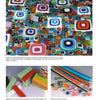 Glass Art From the Kiln by Schiffer Publishing, Ltd. showcases vibrant kiln-formed glass squares and rectangles—some in geometric patterns, others scattered—plus images of stacked glass pieces, rods, and cubes on a white background.