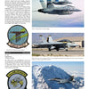 A page from "The Boeing F/A-18E/F Super Hornet & EA-18G Growler" by Schiffer Publishing, Ltd. shows text, squadron patches, and three images of F/A-18E/F jets: two on a carrier, one taxiing, and one flying over snowy mountains.