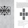 A black and white guide to the 5-Card Cross Spread from The Art of Kipper Reading by Schiffer Publishing, Ltd.; features the layout logo left, card positions and instructions right, inspired by German divination traditions and classic spreads.