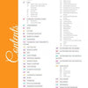 A table of contents page in orange and white from "It's All About the Accessories for the World's Most Fashionable Dolls, 1959-1972" by Schiffer Publishing, Ltd. lists Jewelry, Barbie accessories, Gloves, Hats, Shoes & more with page numbers.