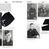 A spread from "Panzer Feldjacke" by Schiffer Publishing, Ltd. shows WWII German soldiers in uniform, military caps with Wehrmacht and Waffen-SS insignia, and captions describing the items and soldiers depicted.