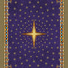 The Byzantine Tarot card back by Schiffer Publishing, Ltd. features a deep purple background, gold stars, a central gold star, four golden angels in the corners, and a border with blue, orange, and white geometric patterns.