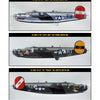 From Schiffer Publishing’s "Second in Line: Second to None"—side profiles of three 8th Air Force B-24s: FRAN (red tail), LAZY LOU (white star, nose art), and LIL PEACH (red fin tip), each with authentic unit markings.