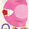 Cut-out illustration from "Yikes! Santa Claus is in His Underpants!" by Schiffer Publishing, Ltd.—features a pink dress with red mitten, colorful eggs basket, angel, yellow reindeer, and patterned gift box on a starry background.