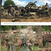 Two photos from "German World War II Reenacting" by Schiffer Publishing, Ltd. show groups in Wehrmacht uniforms near Panzer IV tanks: one with soldiers by a muddy trench, another with soldiers beside tank 734.