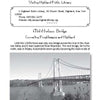 A black-and-white booklet page from Schiffer Publishing’s "Spooky Hudson Valley" features Highland Public Library and the haunted Mid-Hudson Bridge, with a bridge photo, caption, and library contact info.