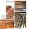 A step-by-step collage from *The Techniques and Art of Weaving* by Schiffer Publishing, Ltd. features close-ups of colorful fabric, hands adjusting threads, warp threads, and loom parts, with text instructions on various weaving techniques.