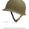 The M-1 Helmet of the World War II GI by Schiffer Publishing, Ltd. features a dull olive drab finish and adjustable chinstrap, designed for combat use, displayed against a white background.