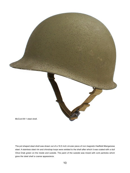 The M-1 Helmet of the World War II GI by Schiffer Publishing, Ltd. features a dull olive drab finish and adjustable chinstrap, designed for combat use, displayed against a white background.