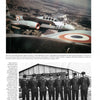 The image from Schiffer Publishing, Ltd.'s "Vultures Over Israel" shows a vintage French-roundel jet in flight and, below, a black-and-white photo of nine soldiers by a hangar, with captions describing the scene.