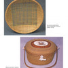 Top: Basket Inspiration by Schiffer Publishing, Ltd. features a round, shallow, open-weave bamboo basket and an oval lidded woven basket with a wooden handle, white clasp, and bird image inlay on the lid.
