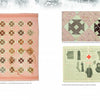 A two-page spread from "World War I Quilts" by Schiffer Publishing, Ltd. shows a pink and white patchwork quilt on the left, close-ups of WWI quilt squares on the upper right, and vintage knitting instructions below.