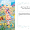Illustration from Schiffer Publishing, Ltd.'s Inspirational Visions Oracle Cards: Alice chases the White Rabbit through a vibrant meadow as text invites readers to embrace adventure and self-discovery with this unique guidebook.
