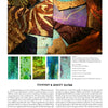 A vibrant collage of stained glass in Tiffany Studios' Techniques by Schiffer Publishing, Ltd. overlaps with swirling patterns. Six close-ups showcase diverse colors and textures. Informational text about Tiffany sheet glass is displayed below.