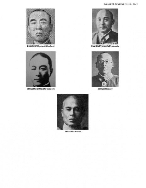 Japanese Generals 1926-1945" by Schiffer Publishing, Ltd. features five black-and-white portraits of Imperial Japanese Army generals from 1926–1945, each labeled—an essential Pacific War reference.
