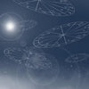 Four transparent astrological charts float in a starry blue sky with glowing flares, creating a mystical, cosmic vibe—perfect inspiration for The Beginner's Guide to Astrology by Schiffer Publishing, Ltd.