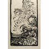 Black and white woodcut print from the Wharton Esherick Studio & Collection by Schiffer Publishing, Ltd.; abstract swirling water over rocks with bold lines evoking Esherick’s sculptural style. Printed text and artist’s signature at bottom.