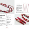 A step-by-step guide in "Paper Jewelry" by Schiffer Publishing, Ltd. shows how to make colorful red and pink beaded necklaces from rolled paper strips—an inspiring recycled craft tutorial with instructions and diagrams.