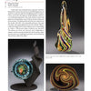 A page from Schiffer Publishing, Ltd.'s "Creative Glass" showcases three vibrant glass sculptures—a tall twisted piece, circular dish, and round vase—by renowned artist Rollin Karg, plus his artist statement and biography.