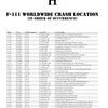 The book "One-Eleven Down" by Schiffer Publishing, Ltd. features a chart titled F-111 Worldwide Crash Location (In Order of Occurrence), detailing each model, tail number, loss date, and crash site under a large H heading.