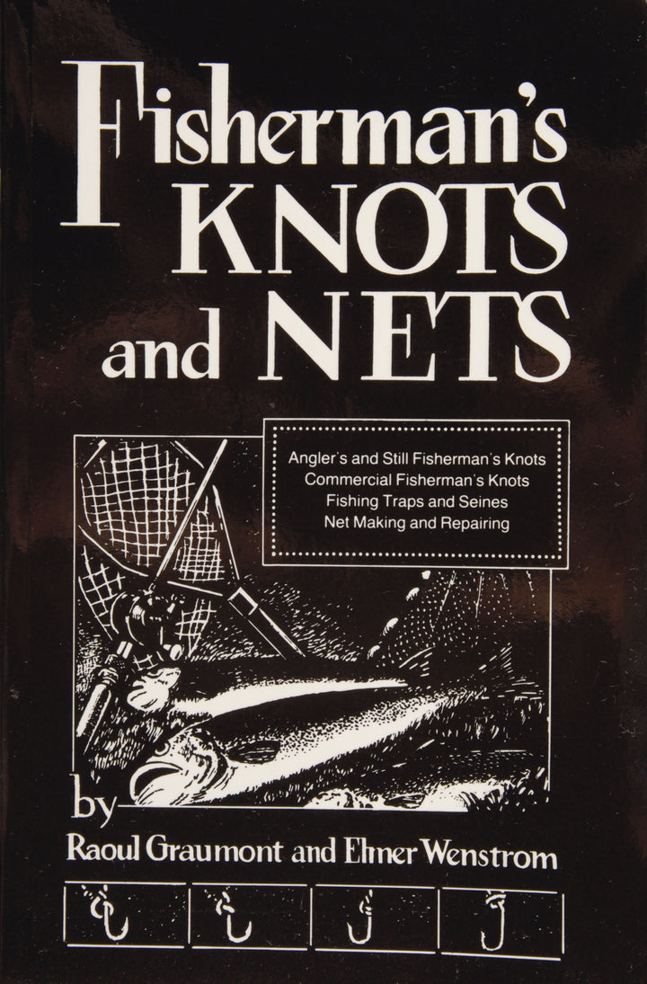 Fisherman's Knots and Nets by Schiffer Publishing features a fisherman with a net and illustrated fishing knots and techniques for making nets on the cover.