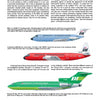 A page from "Colorful Aircraft" by Schiffer Publishing, Ltd. features an “Introduction” heading, descriptive text, and three color illustrations of Braniff International planes, each labeled with their model and livery details.