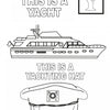 Black and white drawing from "ABC's of Boating Terms" by Schiffer Publishing, Ltd. shows a yacht above a yachting hat—ideal for boating coloring books. Includes labels and a large Y in the top right corner.