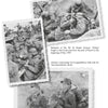 Two black-and-white photos from "Belgians in the Waffen-SS" (Schiffer Publishing, Ltd.) show WWII German soldiers—some with Belgian volunteers—resting and treating wounded or observing the battlefield through binoculars.