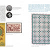 Two pages from *American Heroes Quilts, Past & Present* by Schiffer Publishing, Ltd. explore Stephen Douglas and history. The left page shows portraits, a postage stamp, and debate poster; the right displays a large quilt with green and pink patterns.