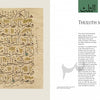 On the left, Arabic calligraphy in Thuluth script appears on aged paper. On the right, "THULUTH SCRIPT" is headed in Arabic and English, with a brief description from Schiffer Publishing’s "An Introduction to Arabic Calligraphy.