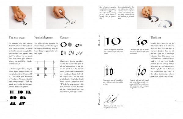 An Introduction to Calligraphy by Schiffer Publishing, Ltd. offers step-by-step techniques, close-up practice photos, and diagrams of Western script styles—ideal for anyone wanting a clear, detailed guide to calligraphy with practical exercises.