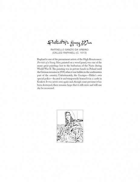 A museum exhibit page featuring Stolen Beauty by Schiffer Publishing, Ltd.—a powerful exploration of the history, value, and WWII theft of Raphael’s Portrait of a Young Man, and the enduring hope for its recovery.