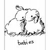 A black and white sketch of two fluffy baby bunnies cuddling, with the number 2 in a circle at the top left and "babies" below, inspired by Carrot Cards from Schiffer Publishing, Ltd., and filled with gentle rabbit wisdom.