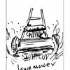 A black and white sketch of a lawn mower cutting grass, with "lawn mower" below and the number 25 in a circle at the top left, designed in the style of Carrot Cards by Schiffer Publishing, Ltd.