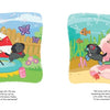In "A Day in the Life of Peanut & Bosco" by Schiffer Publishing, Ltd., a girl with pigtails and her black puppy enjoy backyard fun in a kiddie pool, beach ball, and umbrella, turning playtime into an imaginative underwater seashell adventure.