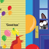 The Schiffer Publishing, Ltd. book "My Big Birthday Party" features animals at a yellow house with balloons—some waving outside, while a dog in a party hat greets from inside—a playful way for kids to discover opposites.