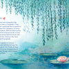 An illustration for Schiffer Publishing, Ltd.’s children’s book Antoinette the Tree Frog features a vibrant pond scene with floating water lilies and willow branches, capturing the beauty of nature and inspiring young readers’ creativity.