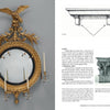 On the left, "American Furniture Anatomy" by Schiffer Publishing, Ltd. features a photo of an ornate gold mirror with eagle and candles; on the right are black-and-white architectural sketches and corbel definitions.