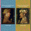 Four vibrant portraits personifying Spring, Summer, Autumn, and Winter evoke a whimsical Four Seasons circus in The Rolling Garden by Schiffer Publishing, Ltd., each inspired by Arcimboldo’s style with playful captions and lively backgrounds.