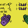 The "Clap on the 2 and 4" board book from Schiffer Publishing, Ltd. features dancing stick figures, music-themed art, and text: “But when you hit the dance floor, always clap on the 2 and 4,” plus clapping hands labeled “1–CLAP–3–CLAP.”.