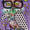 A whimsical owl with glasses, a yellow crown, and bold patterns sits on purple with a star overhead. Below: Abundant - King of Pentacles. From Outsider Art Tarot by Schiffer Publishing, Ltd., inspired by outsider art tarot styles.